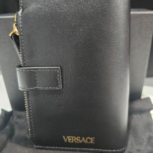 Versace Bi-fold Wallet Coin Purse Medusa Logo Flap Leather Black w/Box & Dusty - Picture 5 of 5